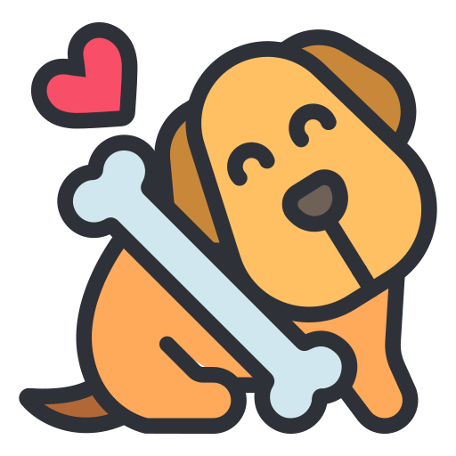 Perro feliz abrazando un hueso con corazón – productos para mascotas